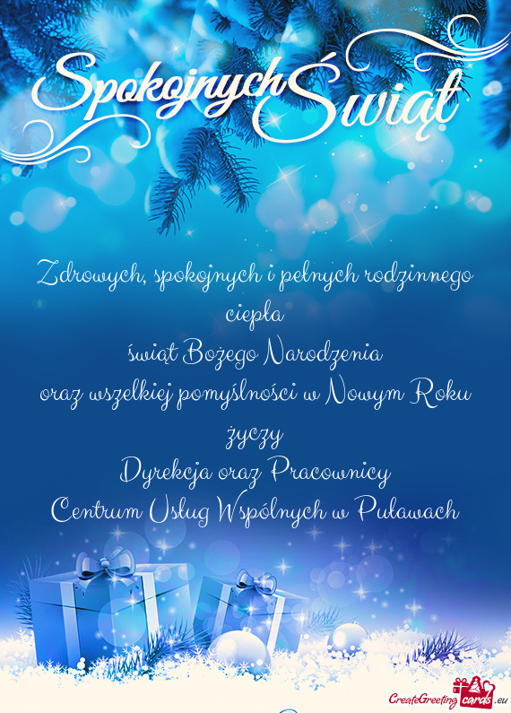 W Nowym Roku
 życzy
 Dyrekcja oraz Pracownicy
 Centrum Usług Wspólnych w Puławach
