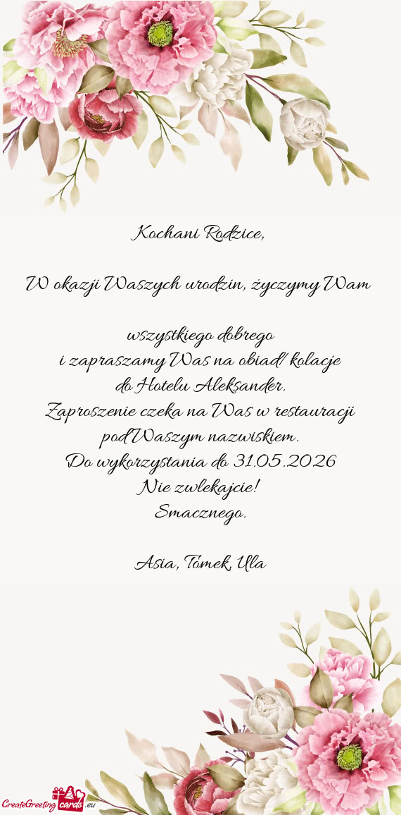 W okazji Waszych urodzin, życzymy Wam