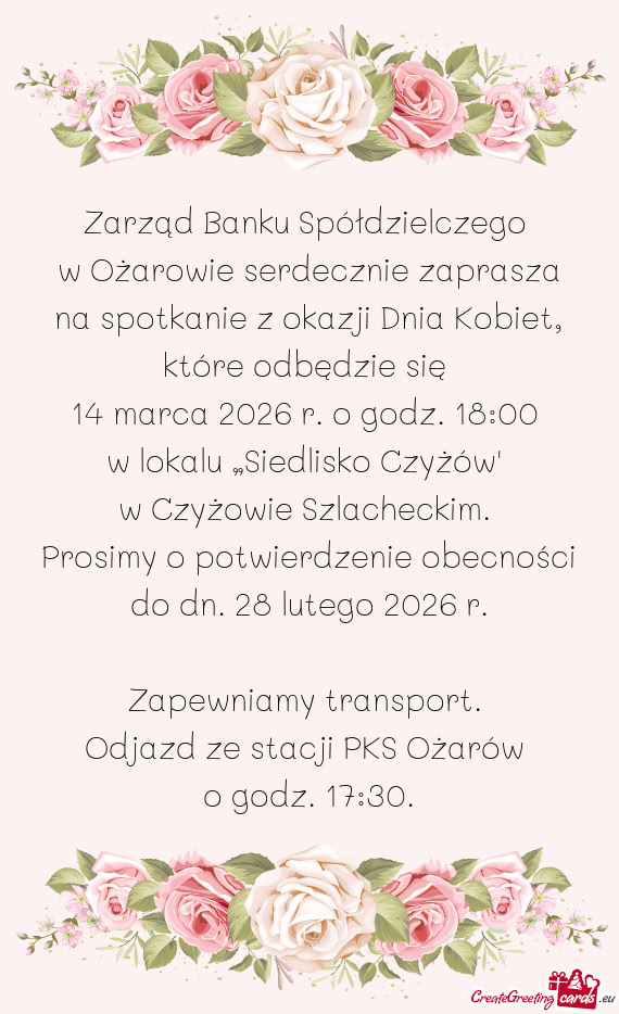 W Ożarowie serdecznie zaprasza na spotkanie z okazji Dnia Kobiet, które odbędzie się