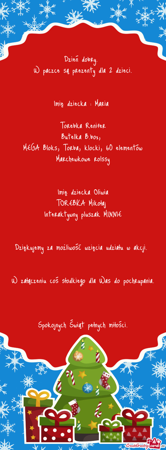 W paczce są prezenty dla 2 dzieci
