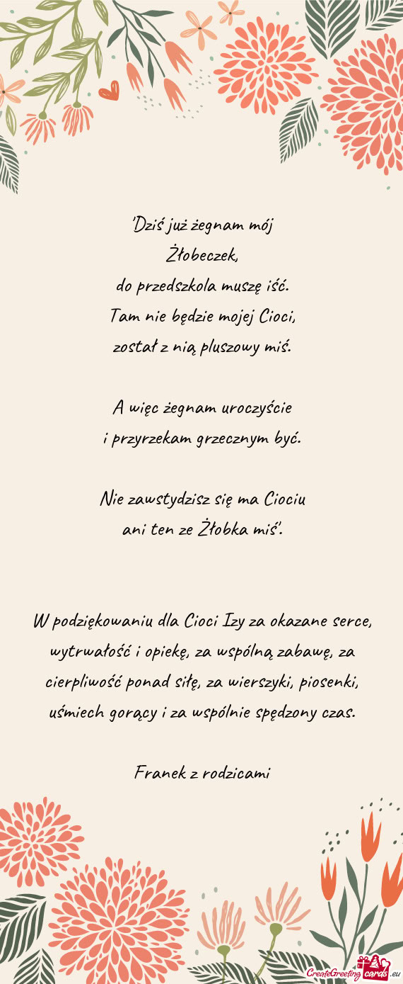 W podziękowaniu dla Cioci Izy za okazane serce