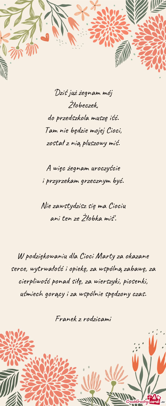 W podziękowaniu dla Cioci Marty za okazane serce