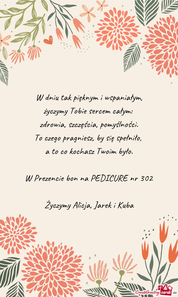 W Prezencie bon na PEDICURE nr 302