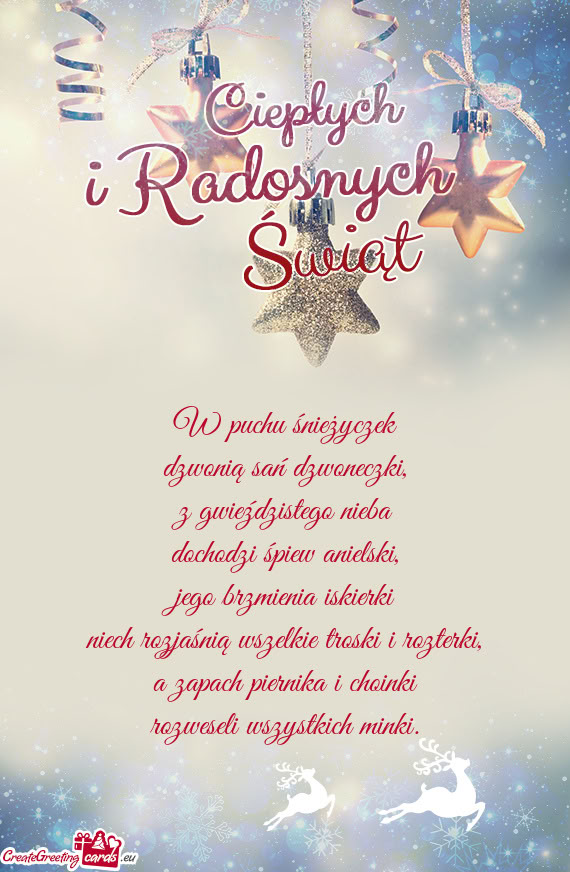 W puchu śnieżyczek  dzwonią sań dzwoneczki,  z gwieździstego nieba