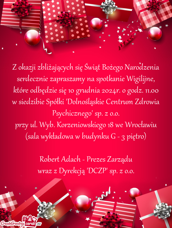 W siedzibie Spółki "Dolnośląskie Centrum Zdrowia Psychicznego" sp. z o.o