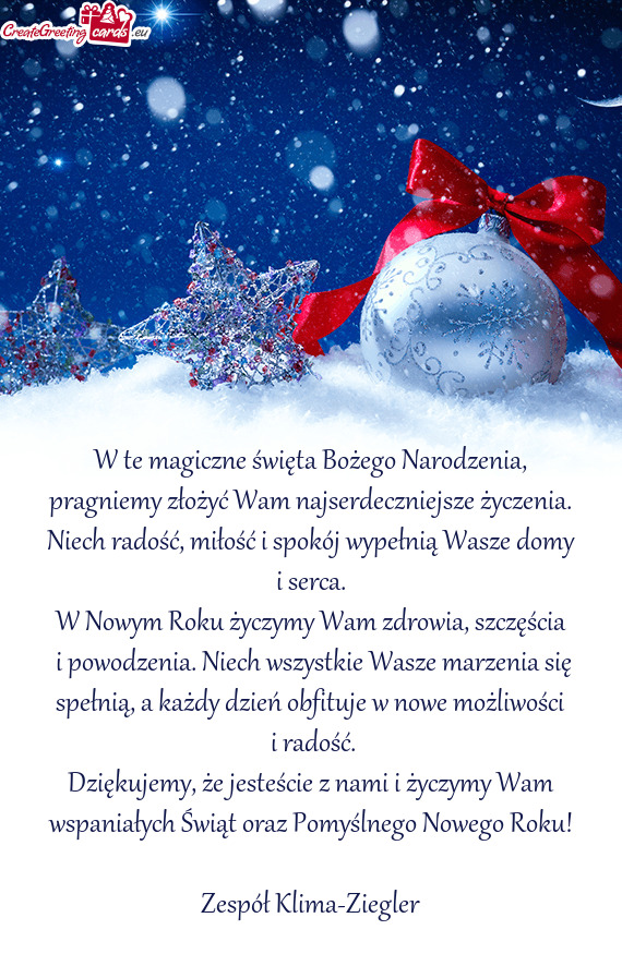 W te magiczne święta Bożego Narodzenia, pragniemy złożyć Wam najserdeczniejsze życzenia. Niec