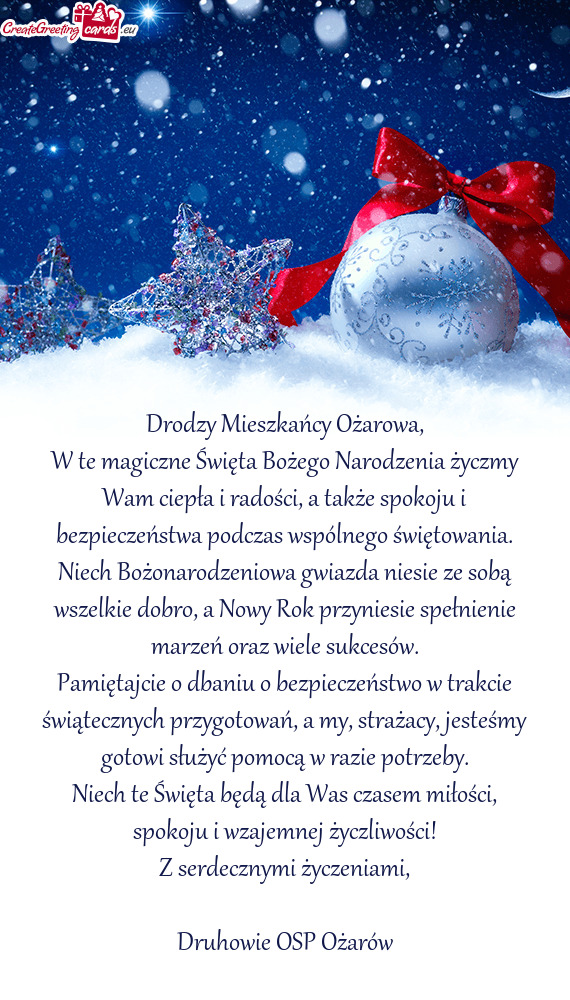W te magiczne Święta Bożego Narodzenia życzmy Wam ciepła i radości, a także spokoju i bezpiec