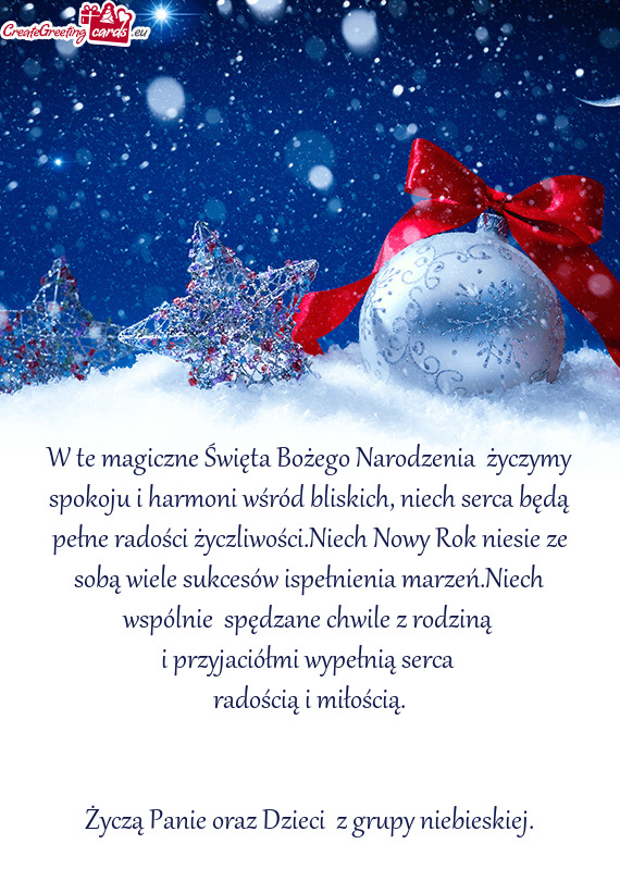 W te magiczne Święta Bożego Narodzenia życzymy spokoju i harmoni wśród bliskich, niech serca