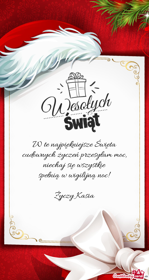 W te najpiękniejsze Święta cudownych życzeń przesyłam moc
