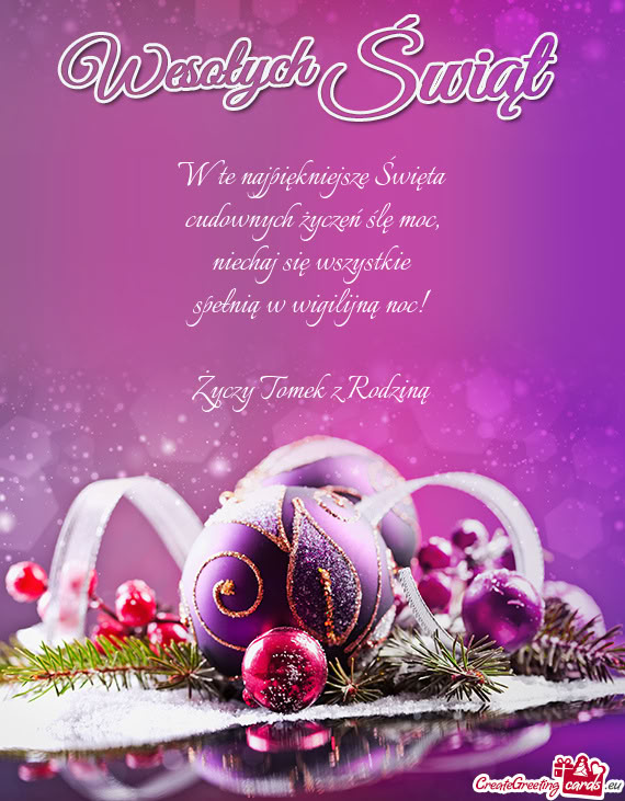 W te najpiękniejsze Święta  cudownych życzeń ślę moc,  niechaj się