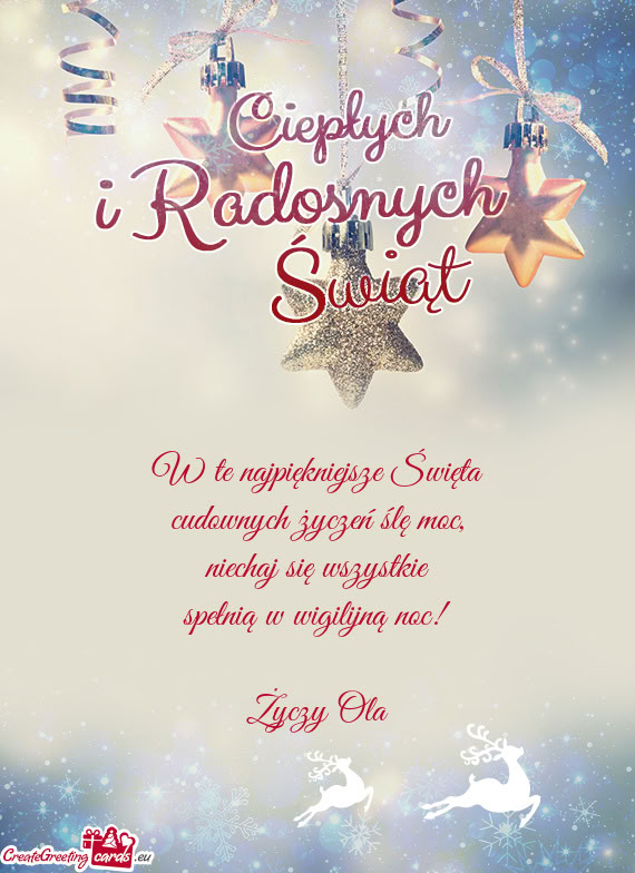 W te najpiękniejsze Święta  cudownych życzeń ślę moc,  niechaj się
