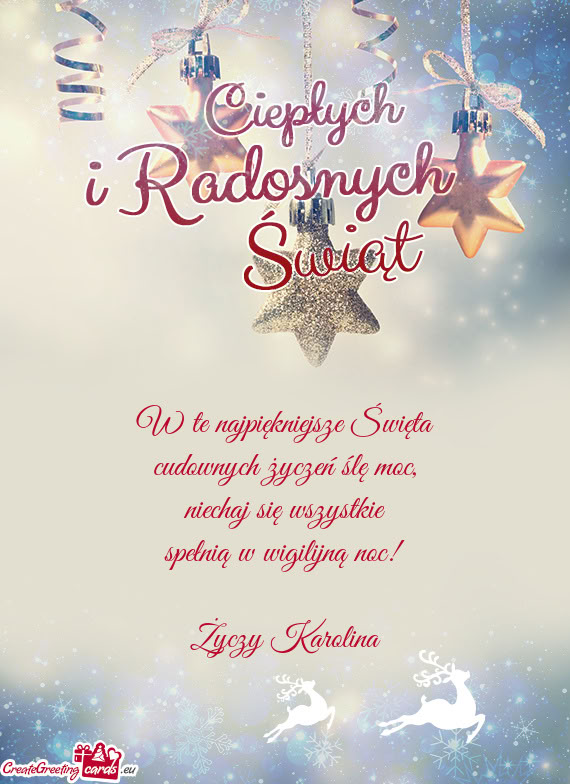 W te najpiękniejsze Święta  cudownych życzeń ślę moc,  niechaj się