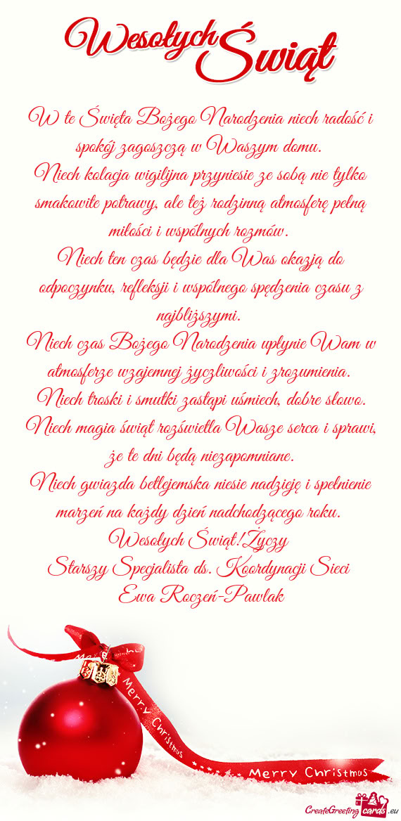 W te Święta Bożego Narodzenia niech radość i spokój zagoszczą w Waszym domu