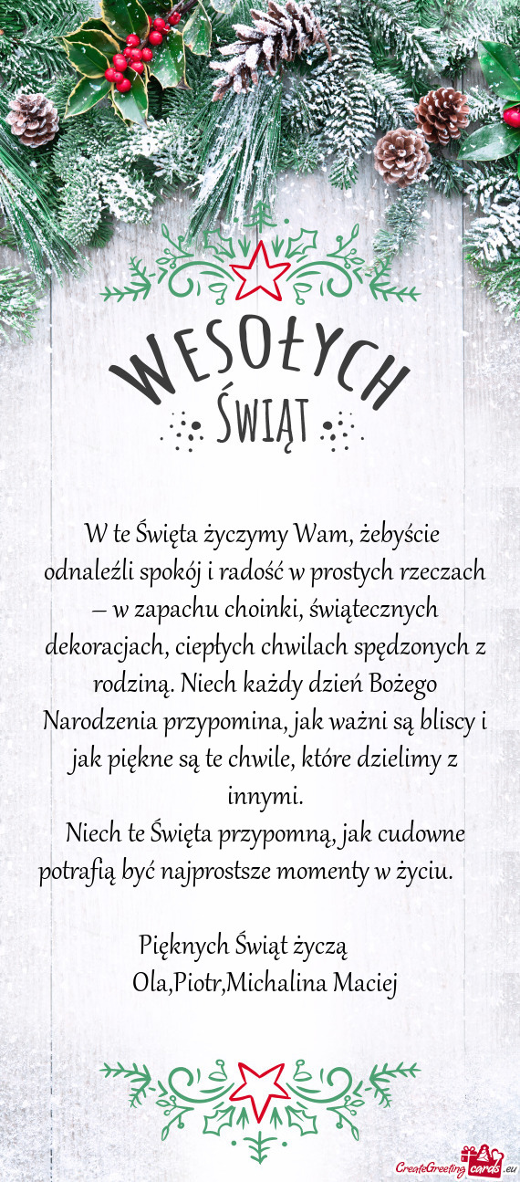 W te Święta życzymy Wam, żebyście odnaleźli spokój i radość w prostych rzeczach – w zapa