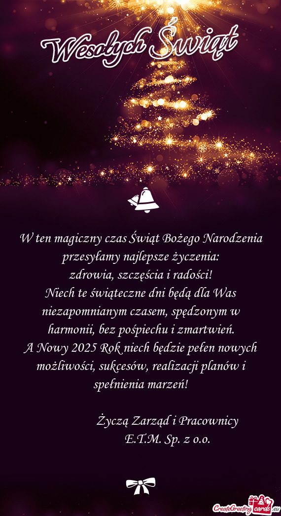 W ten magiczny czas Świąt Bożego Narodzenia przesyłamy najlepsze życzenia