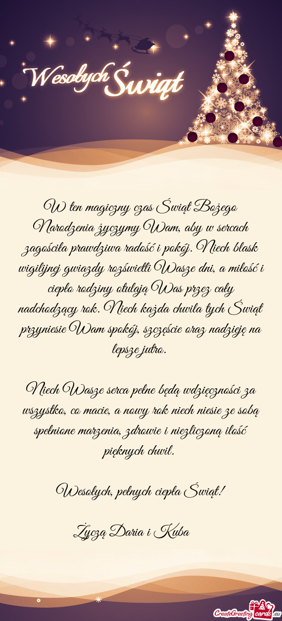W ten magiczny czas Świąt Bożego Narodzenia życzymy Wam, aby w sercach zagościła prawdziwa rad