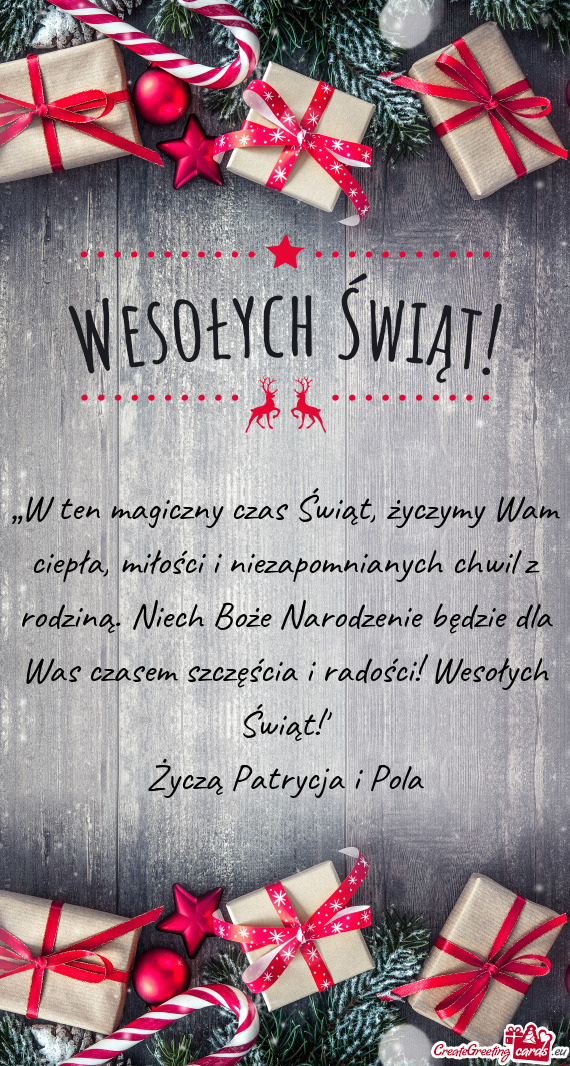 „W ten magiczny czas Świąt, życzymy Wam ciepła, miłości i niezapomnianych chwil z rodziną