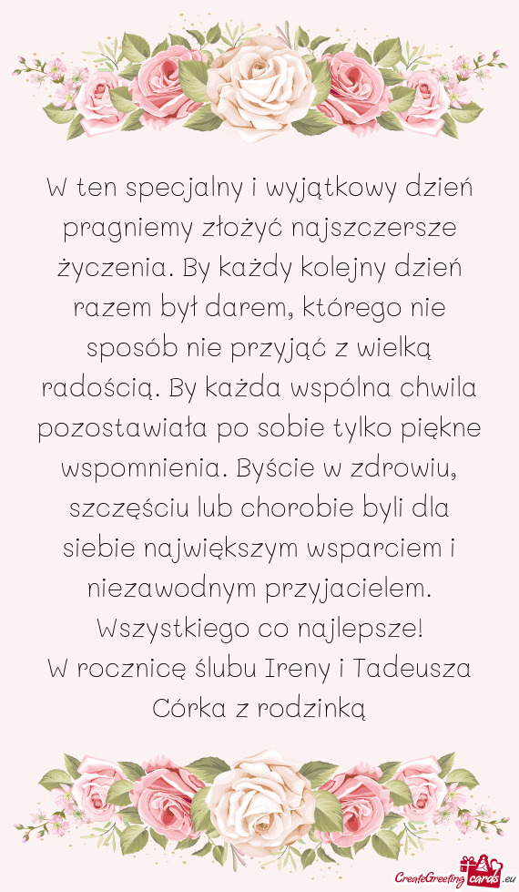 W ten specjalny i wyjątkowy dzień pragniemy złożyć najszczersze życzenia. By każdy kolejny dz