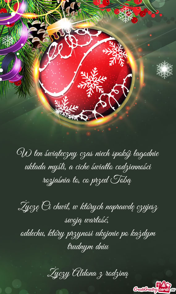 W ten świąteczny czas niech spokój łagodnie układa myśli, a ciche światło codzienności rozj