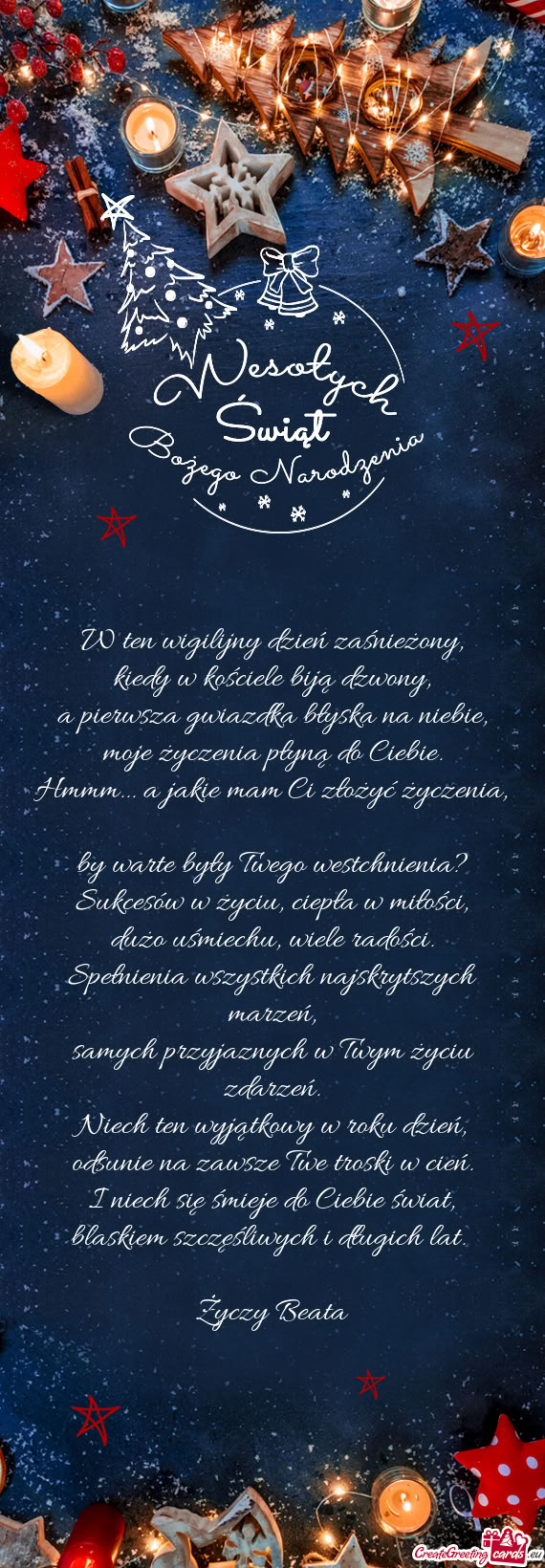 W ten wigilijny dzień zaśnieżony,  kiedy w kościele biją dzwony,  a