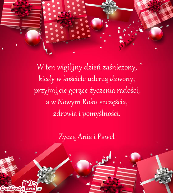 W ten wigilijny dzień zaśnieżony,  kiedy w kościele uderzą dzwony,