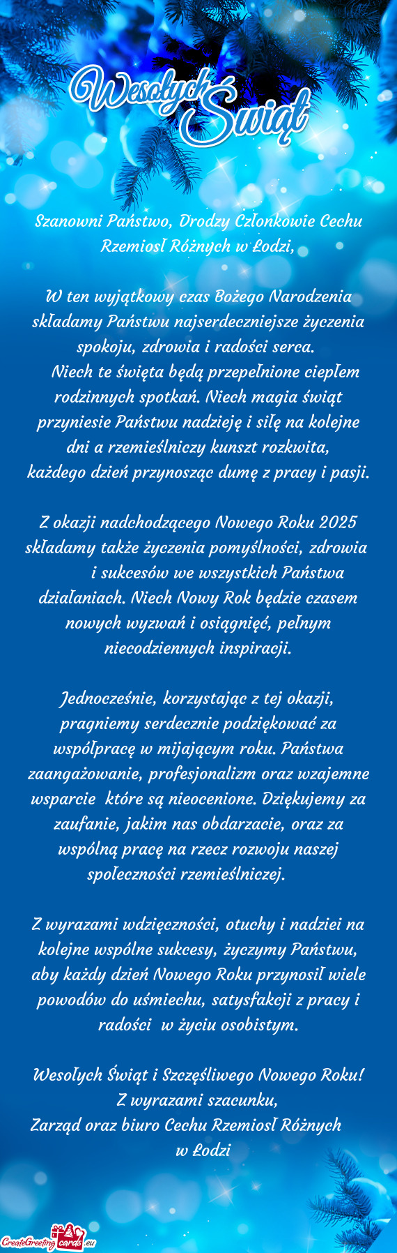 W ten wyjątkowy czas Bożego Narodzenia składamy Państwu najserdeczniejsze życzenia spokoju, zdr