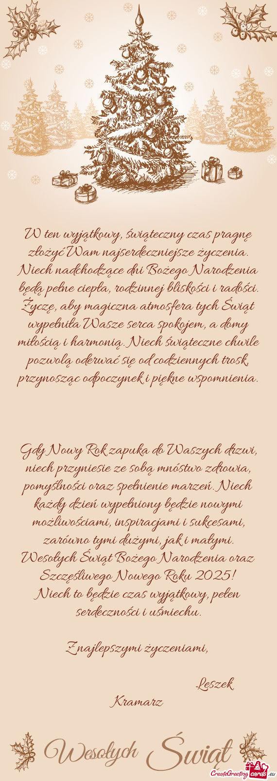 W ten wyjątkowy, świąteczny czas pragnę złożyć Wam najserdeczniejsze życzenia. Niech nadchod