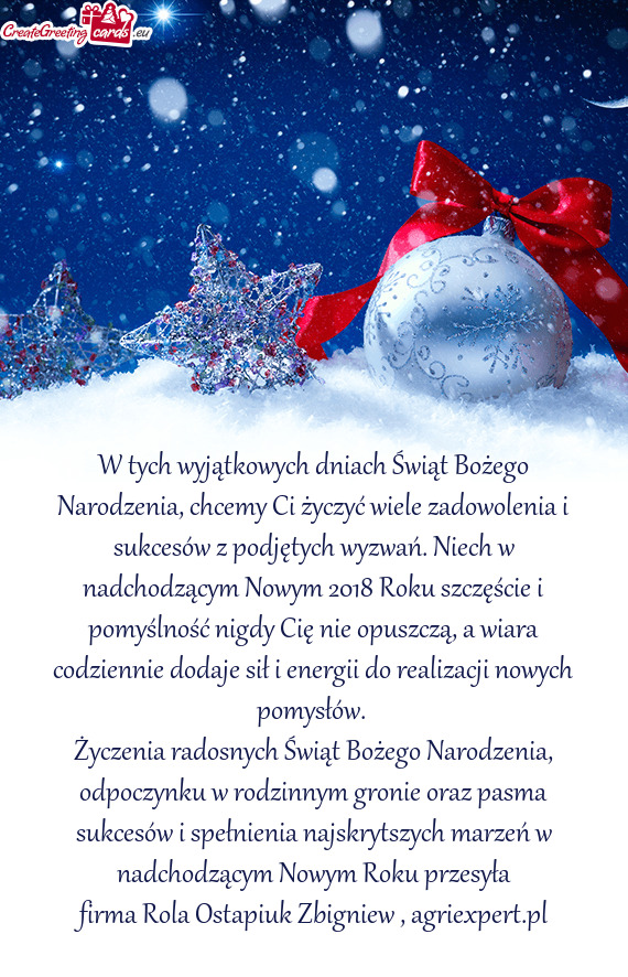 W tych wyjątkowych dniach Świąt Bożego Narodzenia, chcemy Ci życzyć wiele zadowolenia i sukces