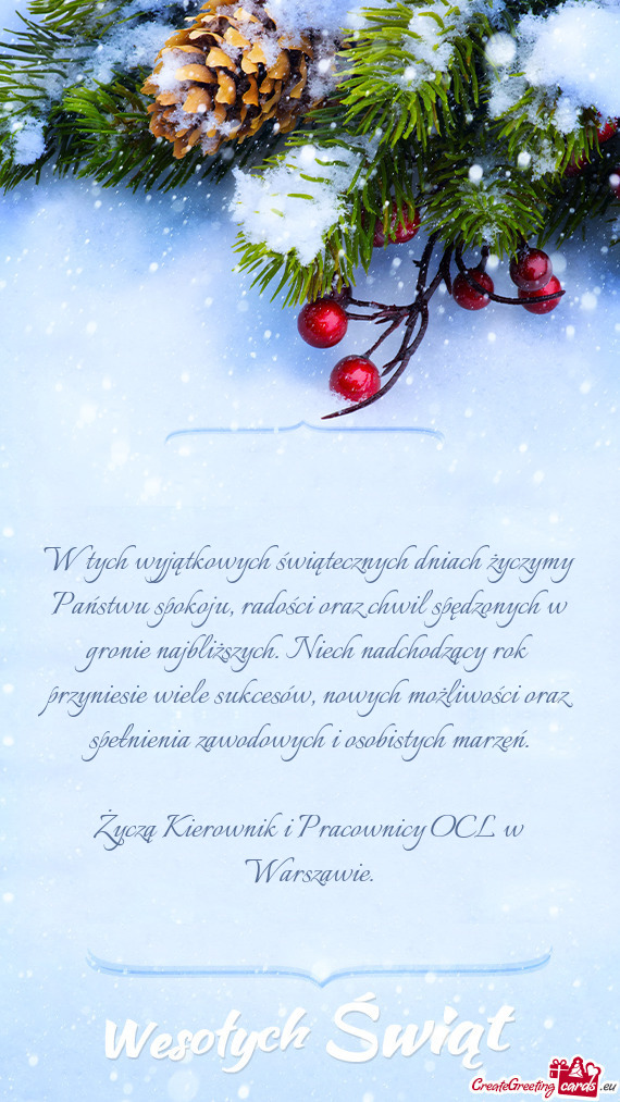 W tych wyjątkowych świątecznych dniach życzymy Państwu spokoju, radości oraz chwil spędzonych