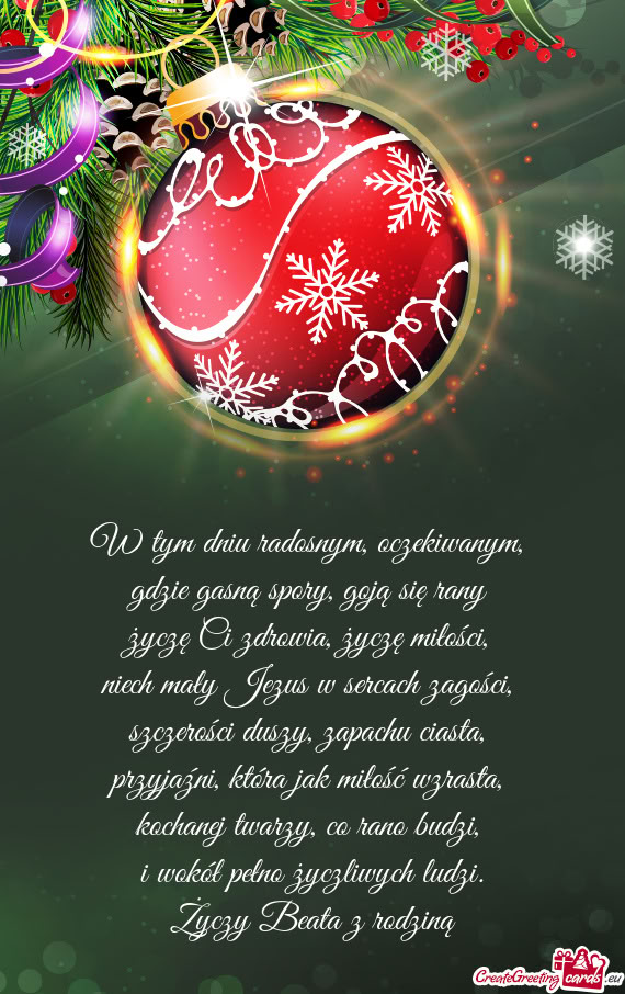 W tym dniu radosnym, oczekiwanym,   gdzie gasną spory, goją się rany