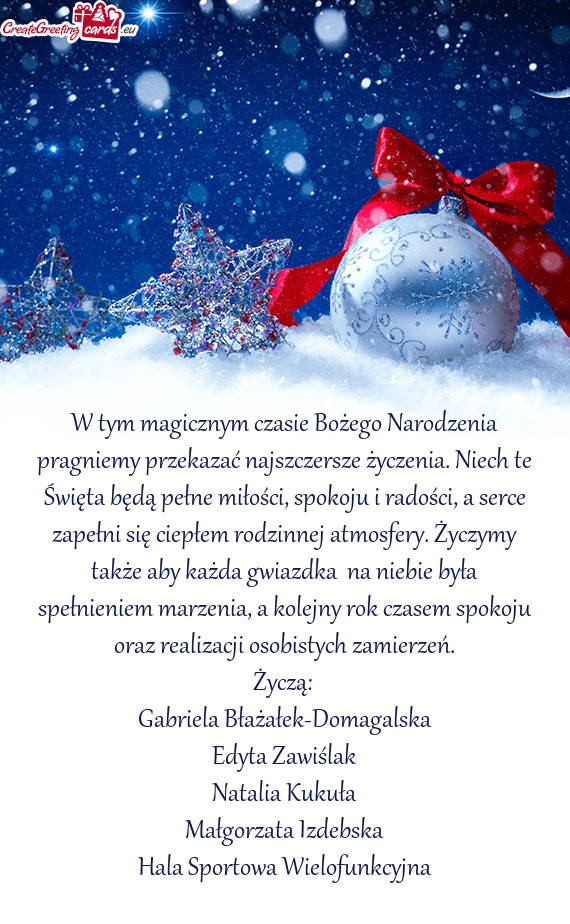W tym magicznym czasie Bożego Narodzenia pragniemy przekazać najszczersze życzenia. Niech te Świ