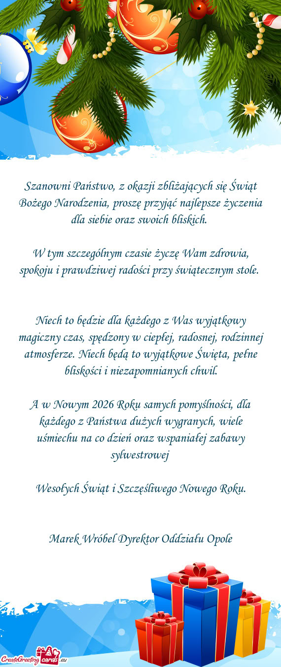 W tym szczególnym czasie życzę Wam zdrowia, spokoju i prawdziwej radości przy świątecznym stol