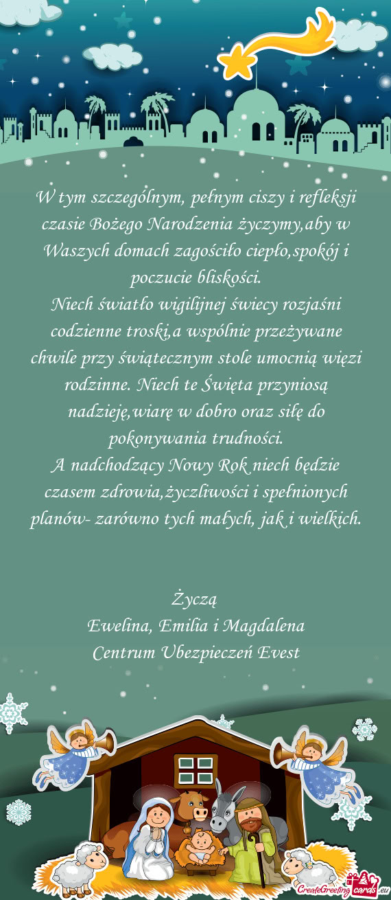 W tym szczególnym, pełnym ciszy i refleksji czasie Bożego Narodzenia życzymy,aby w Waszych domac