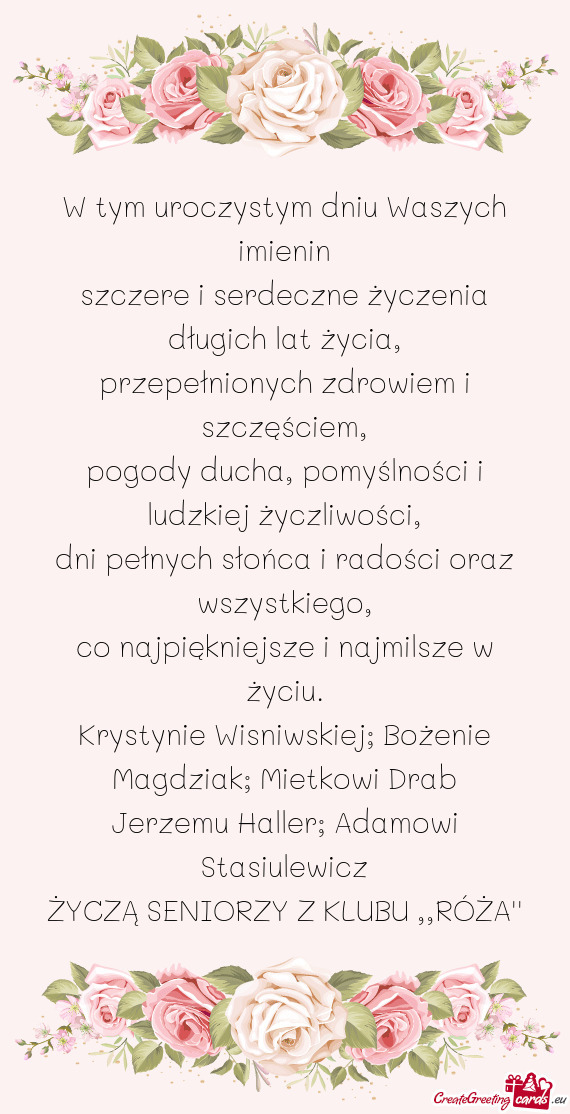 W tym uroczystym dniu Waszych imienin