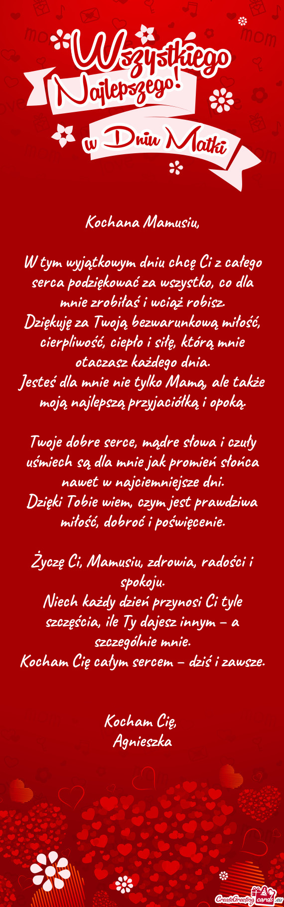 W tym wyjątkowym dniu chcę Ci z całego serca podziękować za wszystko, co dla mnie zrobiłaś i