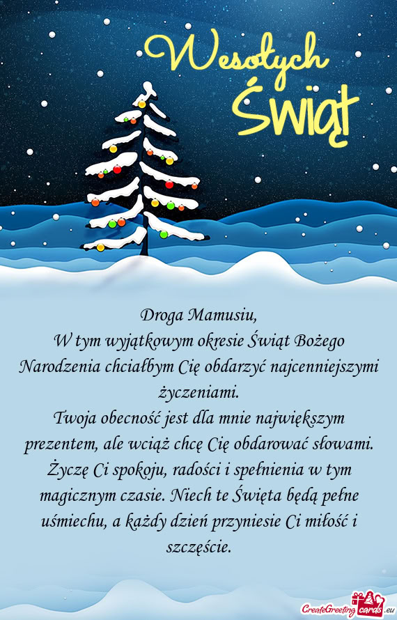 W tym wyjątkowym okresie Świąt Bożego Narodzenia chciałbym Cię obdarzyć najcenniejszymi życz