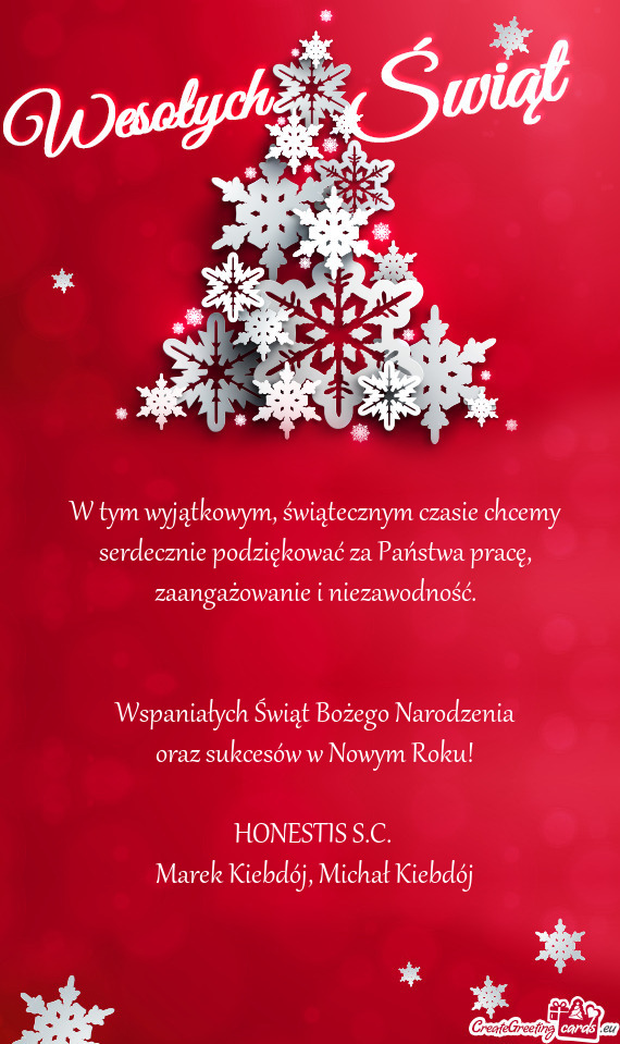 W tym wyjątkowym, świątecznym czasie chcemy serdecznie podziękować za Państwa pracę, zaangaż