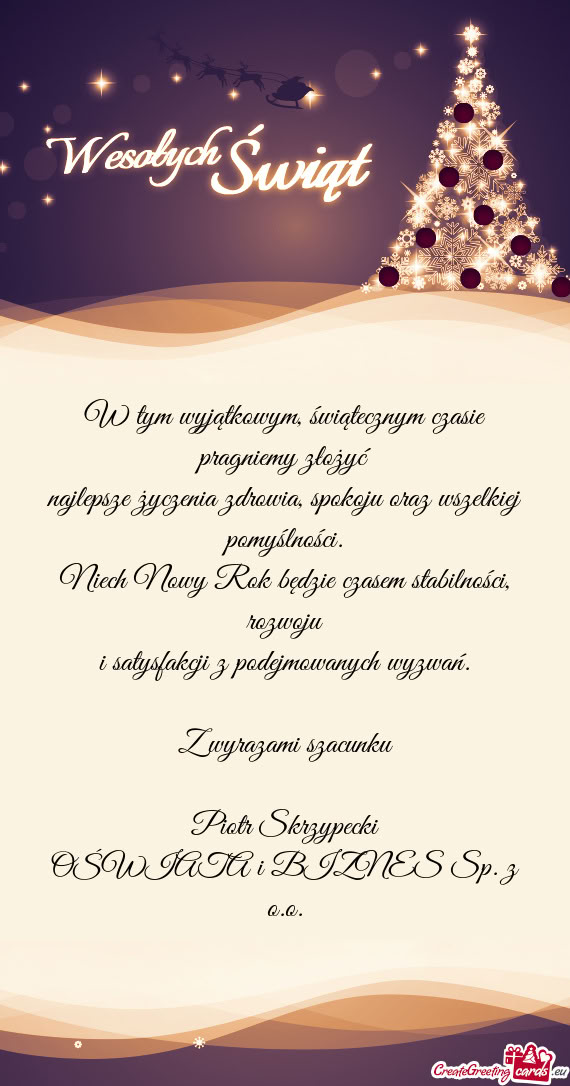 W tym wyjątkowym, świątecznym czasie pragniemy złożyć