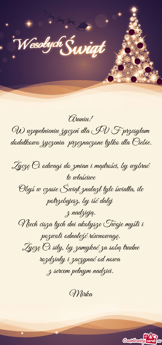 W uzupełnieniu życzeń dla IV F przesyłam dodatkowo życzenia przeznaczone tylko dla Ciebie