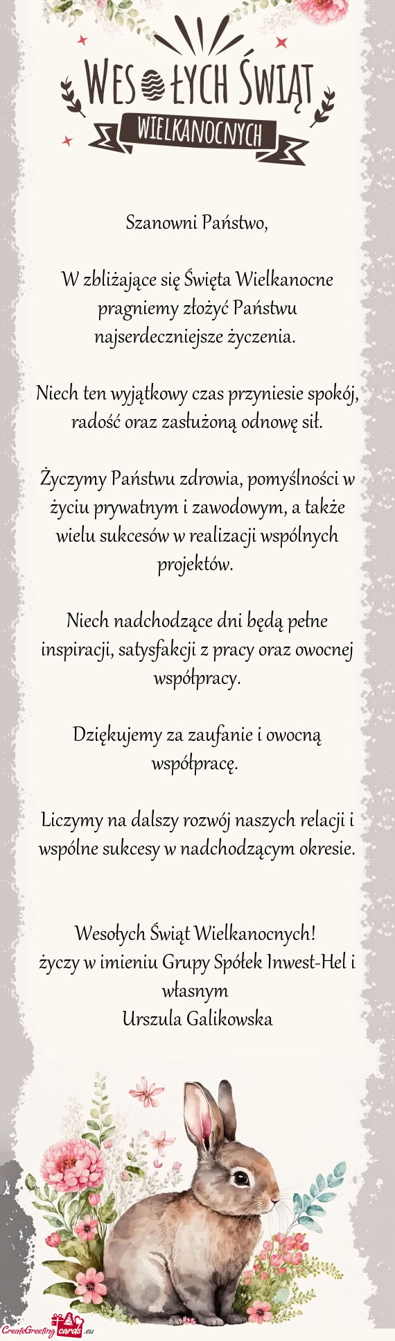 W zbliżające się Święta Wielkanocne pragniemy złożyć Państwu najserdeczniejsze życzenia