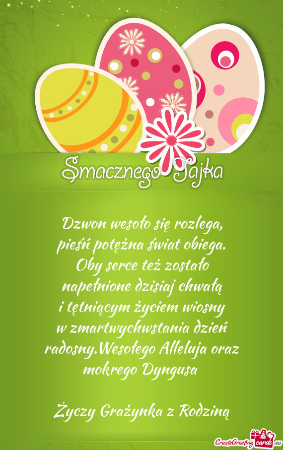 W zmartwychwstania dzień radosny.Wesołego Alleluja oraz mokrego Dyngusa