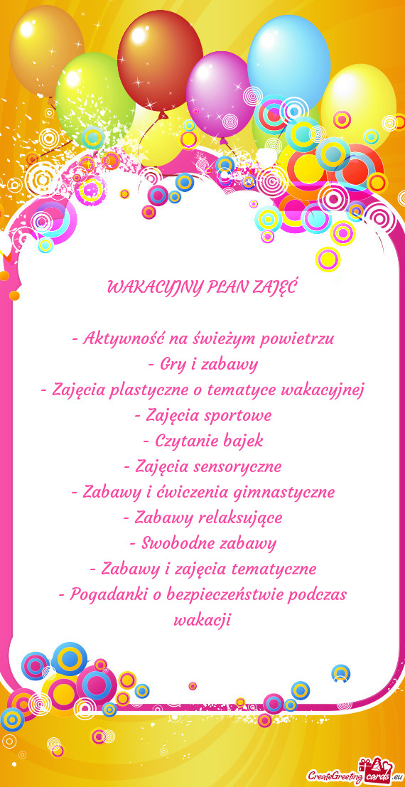 WAKACYJNY PLAN ZAJĘĆ