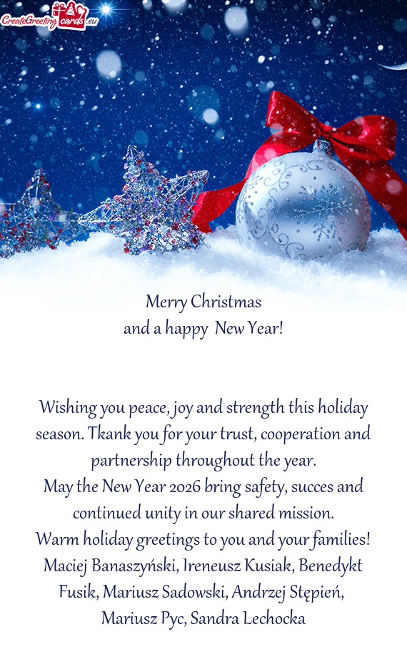 Warm holiday greetings to you and your families