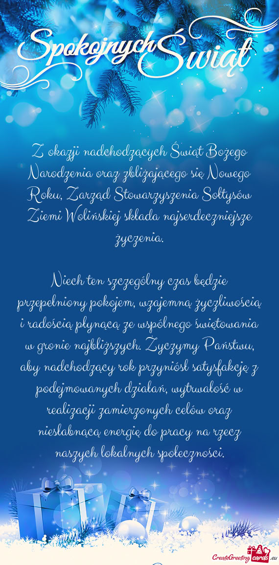 Warzyszenia Sołtysów Ziemi Wolińskiej składa najserdeczniejsze życzenia