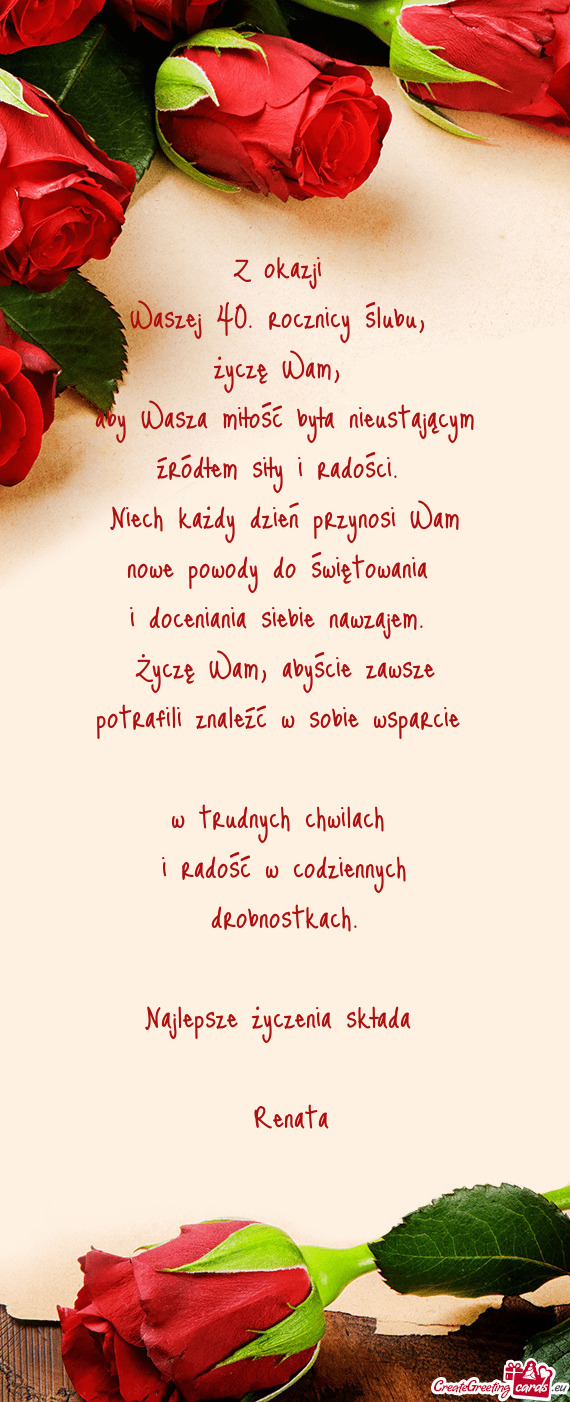 Waszej 40. rocznicy ślubu