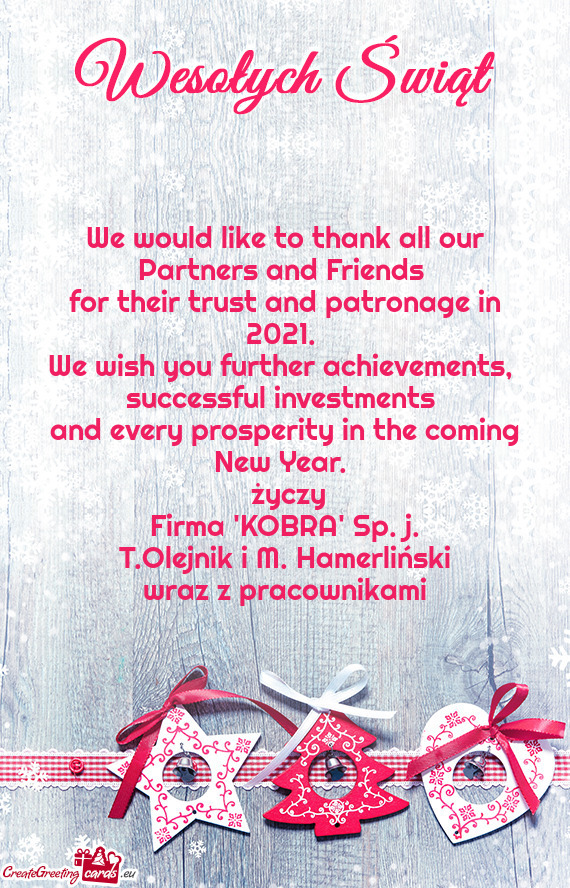 We wish you further achievements