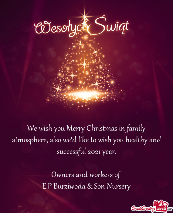 We wish you Merry Christmas in family atmosphere, also we
