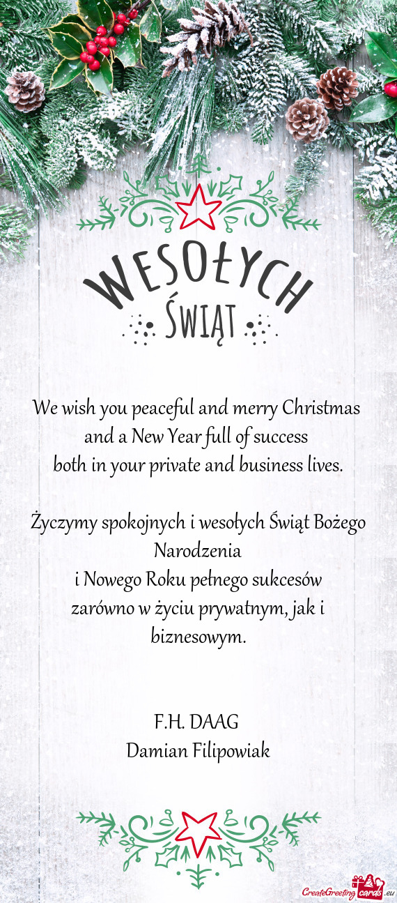 We wish you peaceful and merry Christmas 