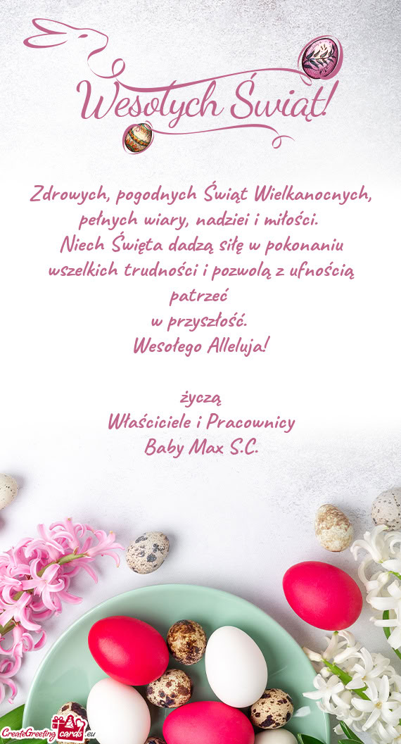 Wesołego Alleluja! życzą Właściciele i Pracownicy Baby Max S