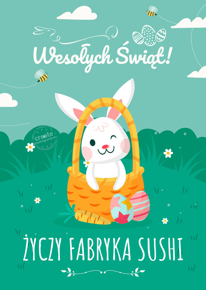Wesoły zajączek wielkanocny składa Ci FABRYKA SUSHI życzenia